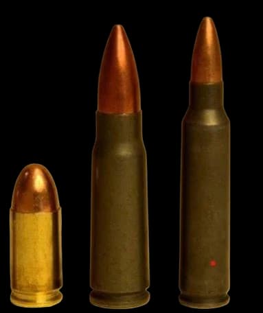 Comparação dimensional entre 9 mm, 300 BLK e 5,56 × 45 NATO
